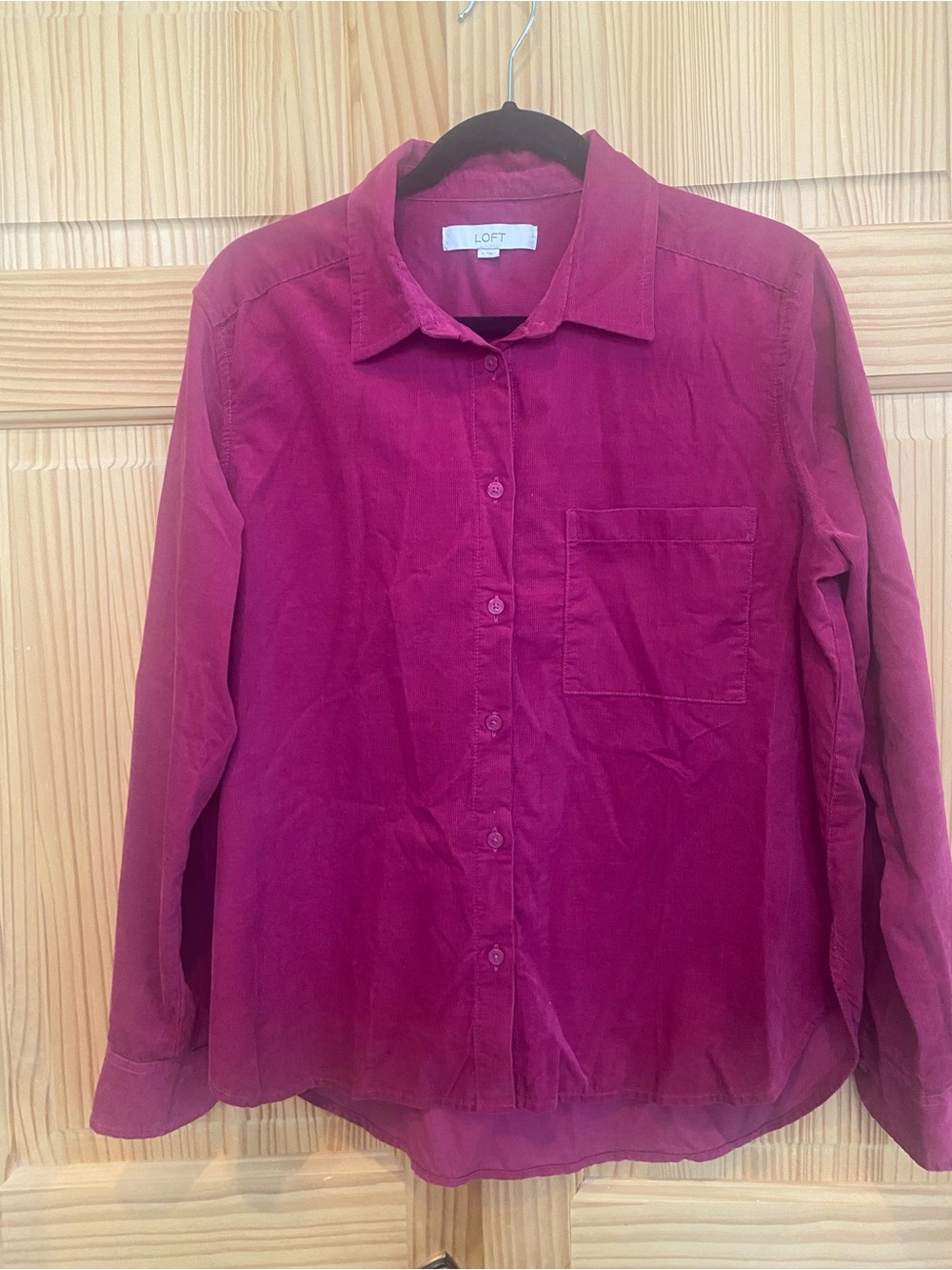 LOFT Women’s Pinwale Corduroy Button-Down Shirt in Berry Pink